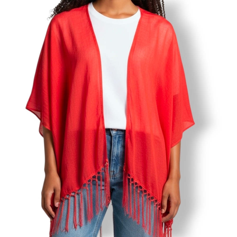 Coral Fringe Open‎ Cardigan